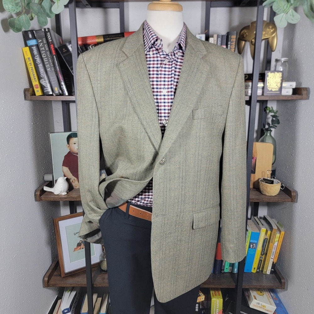 VTG RALPH LAUREN Men's Sport Coat Blazer Two Button Gray Herringbone Wool Sz 44L